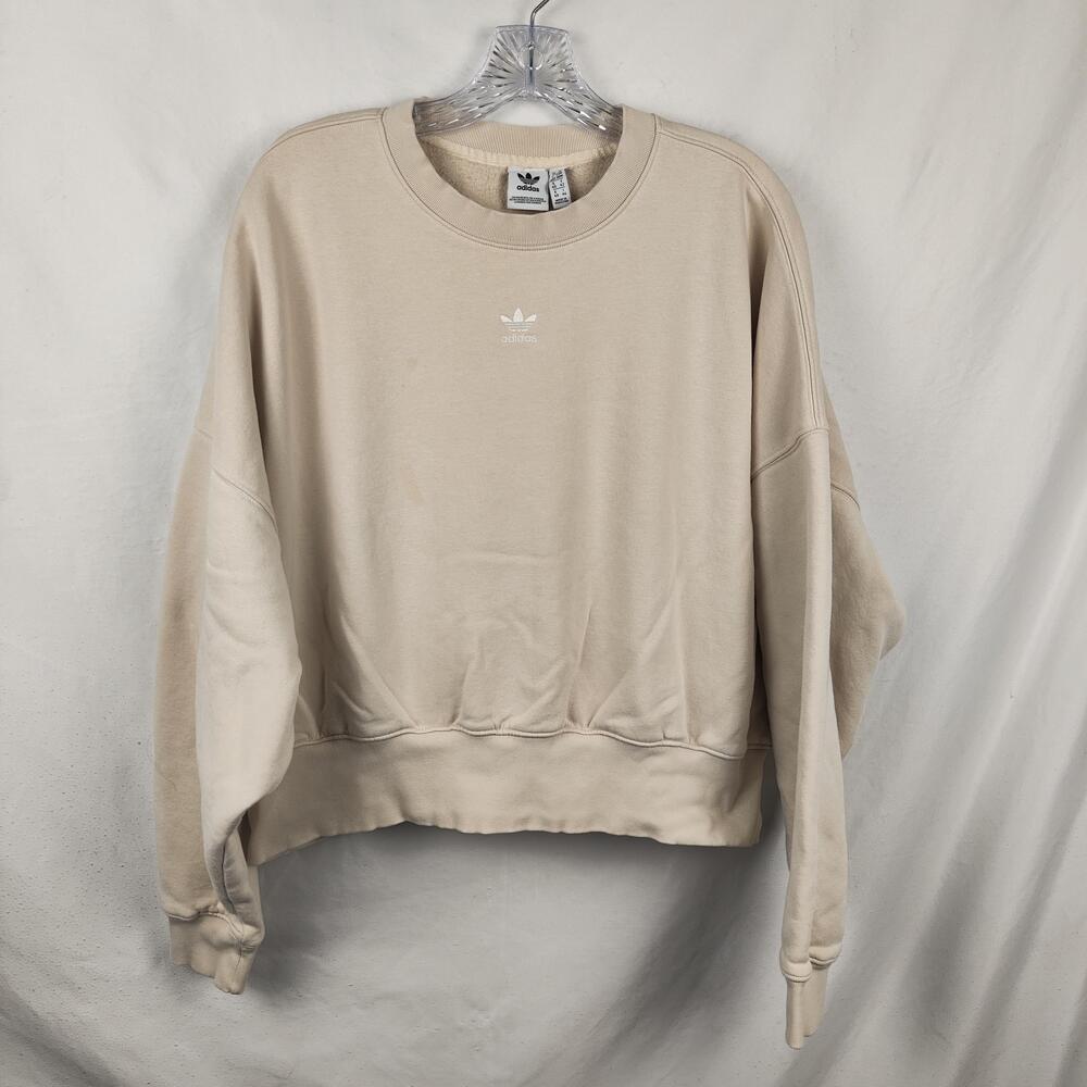 Adidas Originals Sweatshirt Womens Medium Beige Fleece Crew Neck Trefoil Logo